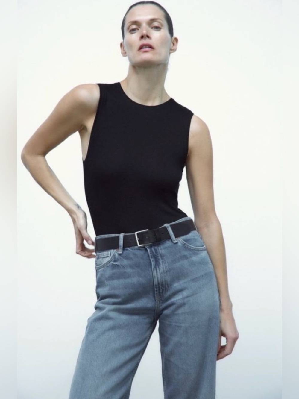 NWT ZARA Black Ribbed Cotton Bodysuit - Medium